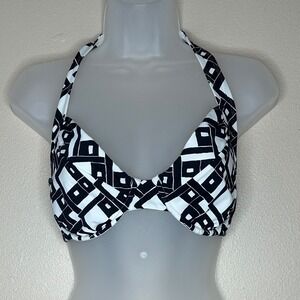 Jag Underwire 36D white & blue stripe‎ tie back & neck swim top Underwire